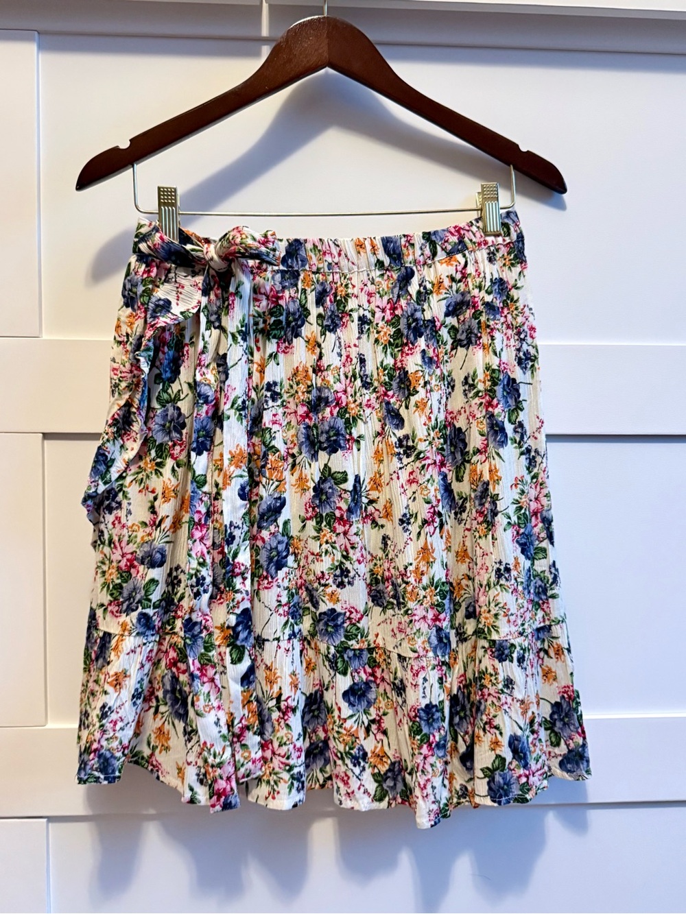 Bila White Floral Circle Skirt with Blue, Pink & Yellow Accents